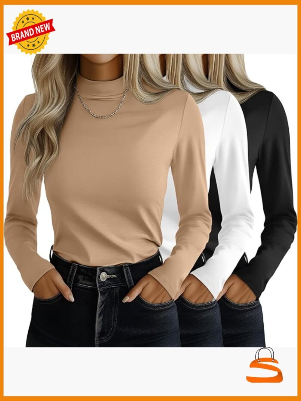 3 Pack Women's Mock Turtleneck Long Sleeve Slim Fit Stretch Pullover Undershirt
